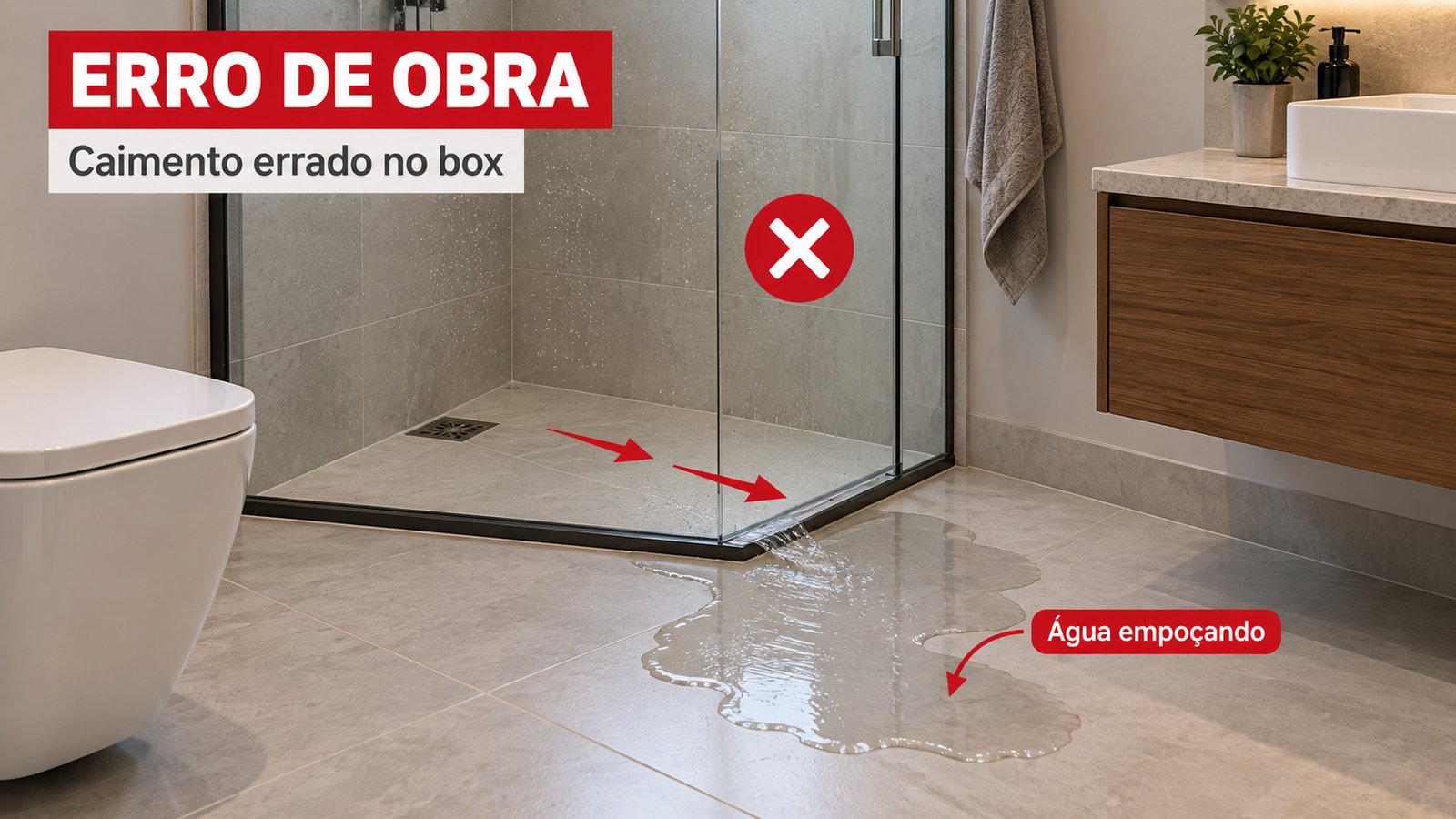 Erro #001 — Água empoçando no box: o caimento do piso que ninguém confere